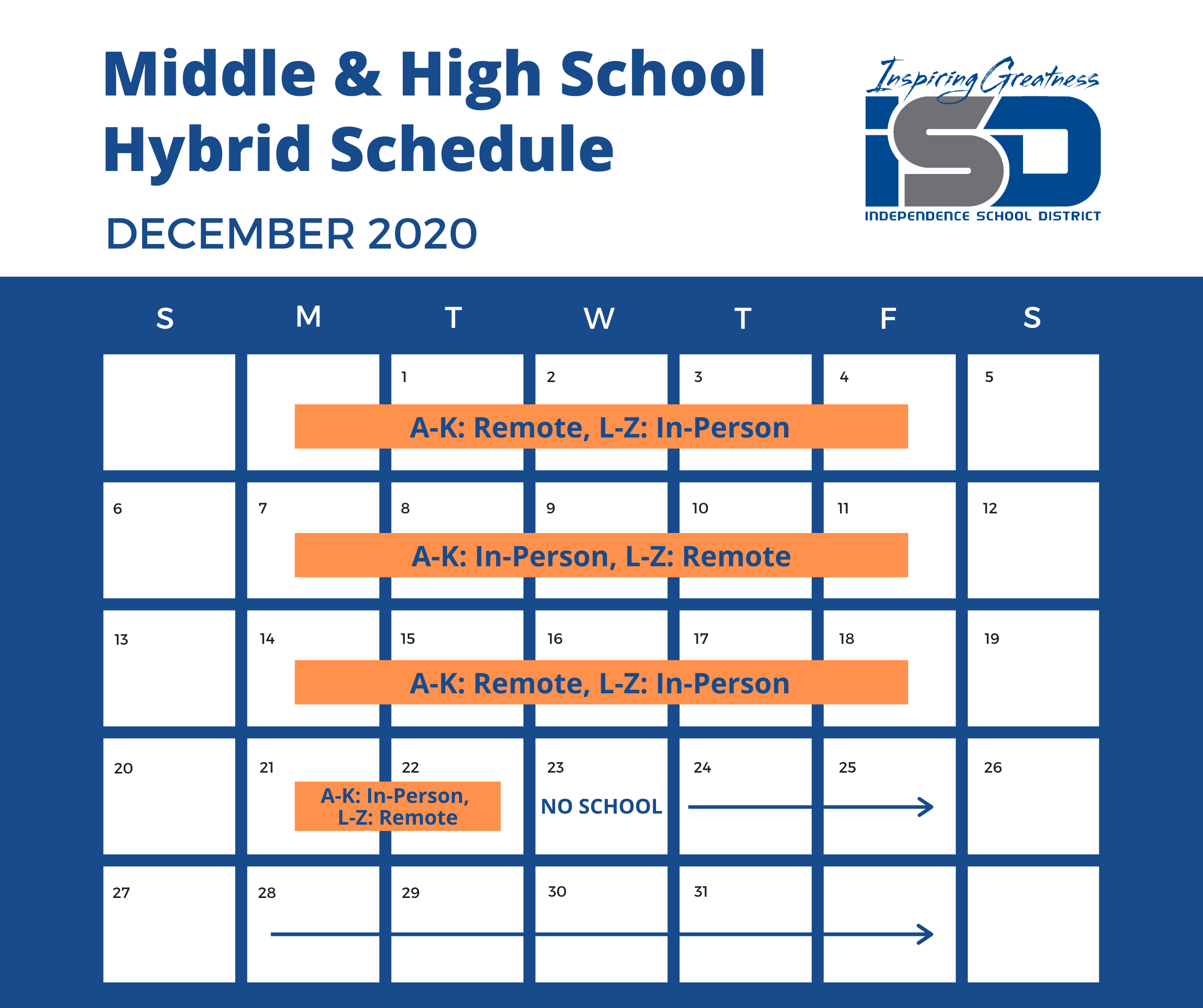 Middle and High School Hybrid Schedule