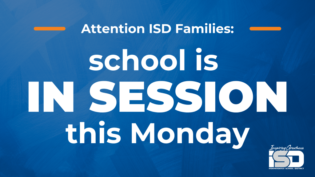 graphic with text "school is in session this Monday"